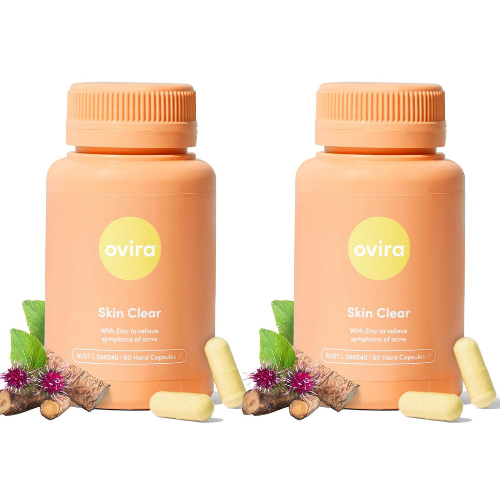 Ovira Skin Clear with ZINCBRIGHT - 60 Capsules for Clear and Glowing Skin | Rosacea & Hormonal Acne Treatment | Support Collagen Production | Acne Supplements for Women & Men - Pack of 2 - TrustMedUSA