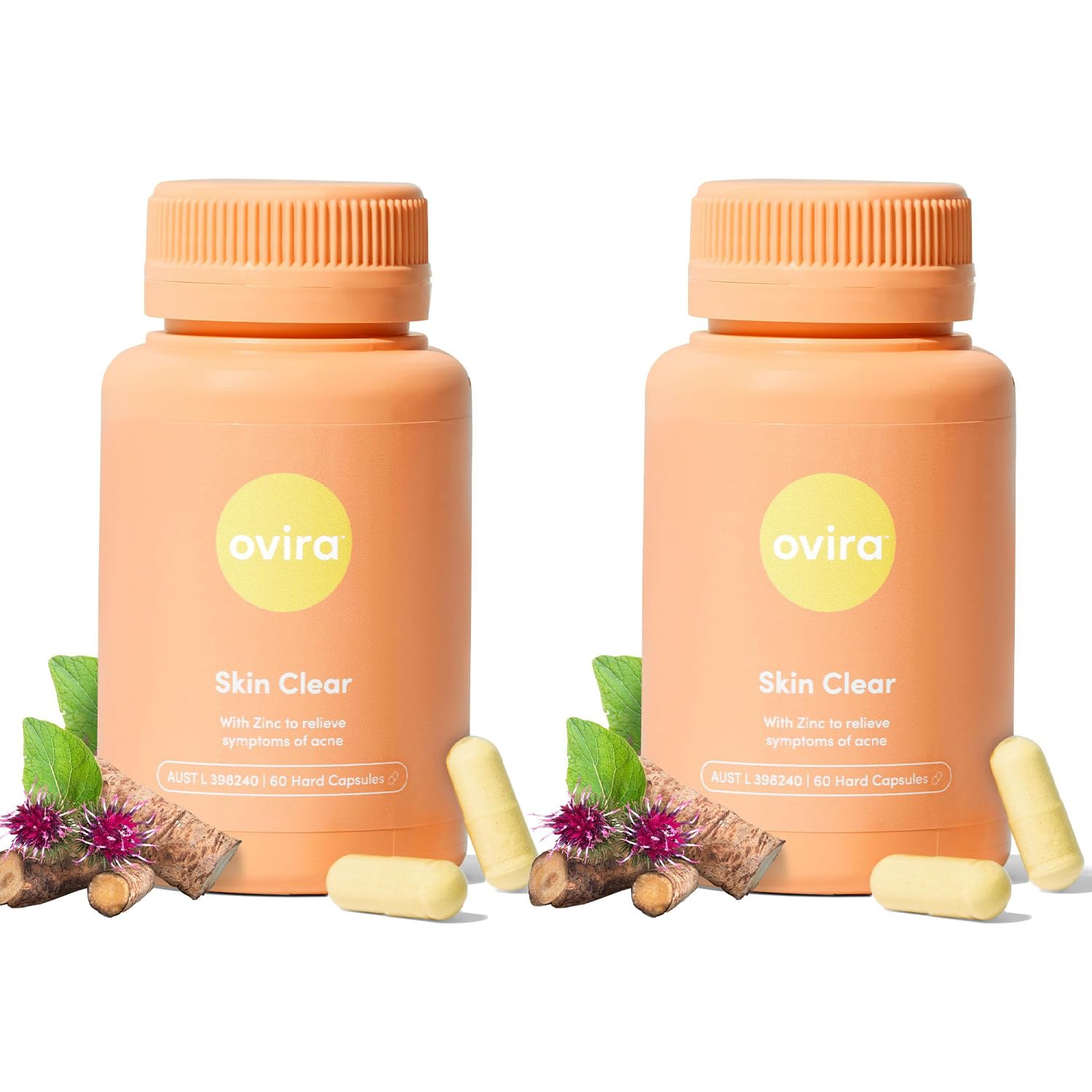 Ovira Skin Clear with ZINCBRIGHT - 60 Capsules for Clear and Glowing Skin | Rosacea & Hormonal Acne Treatment | Support Collagen Production | Acne Supplements for Women & Men - Pack of 2 - TrustMedUSA
