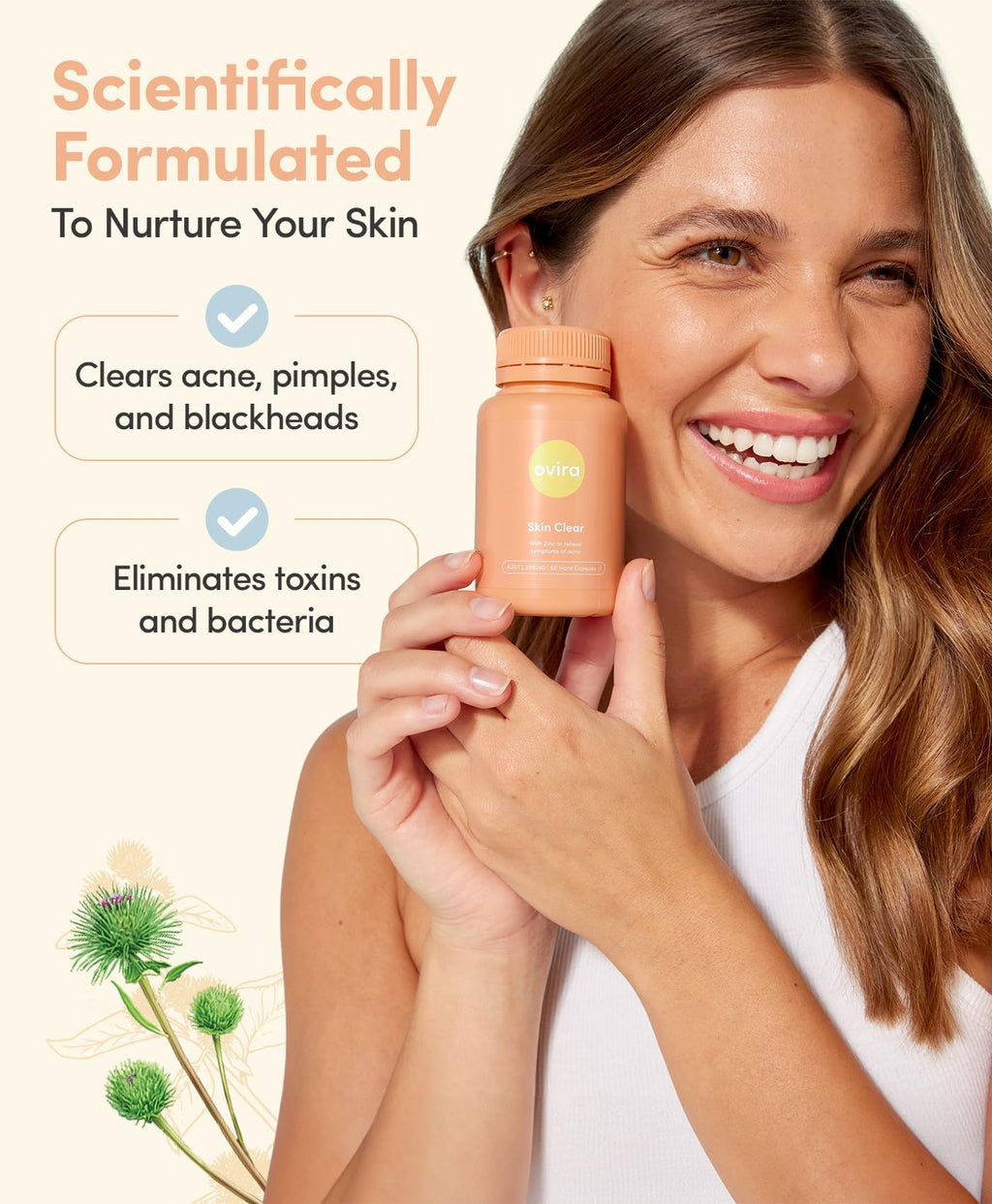 Ovira Skin Clear with ZINCBRIGHT - 60 Capsules for Clear and Glowing Skin | Rosacea & Hormonal Acne Treatment | Support Collagen Production | Acne Supplements for Women & Men - Pack of 2 - TrustMedUSA