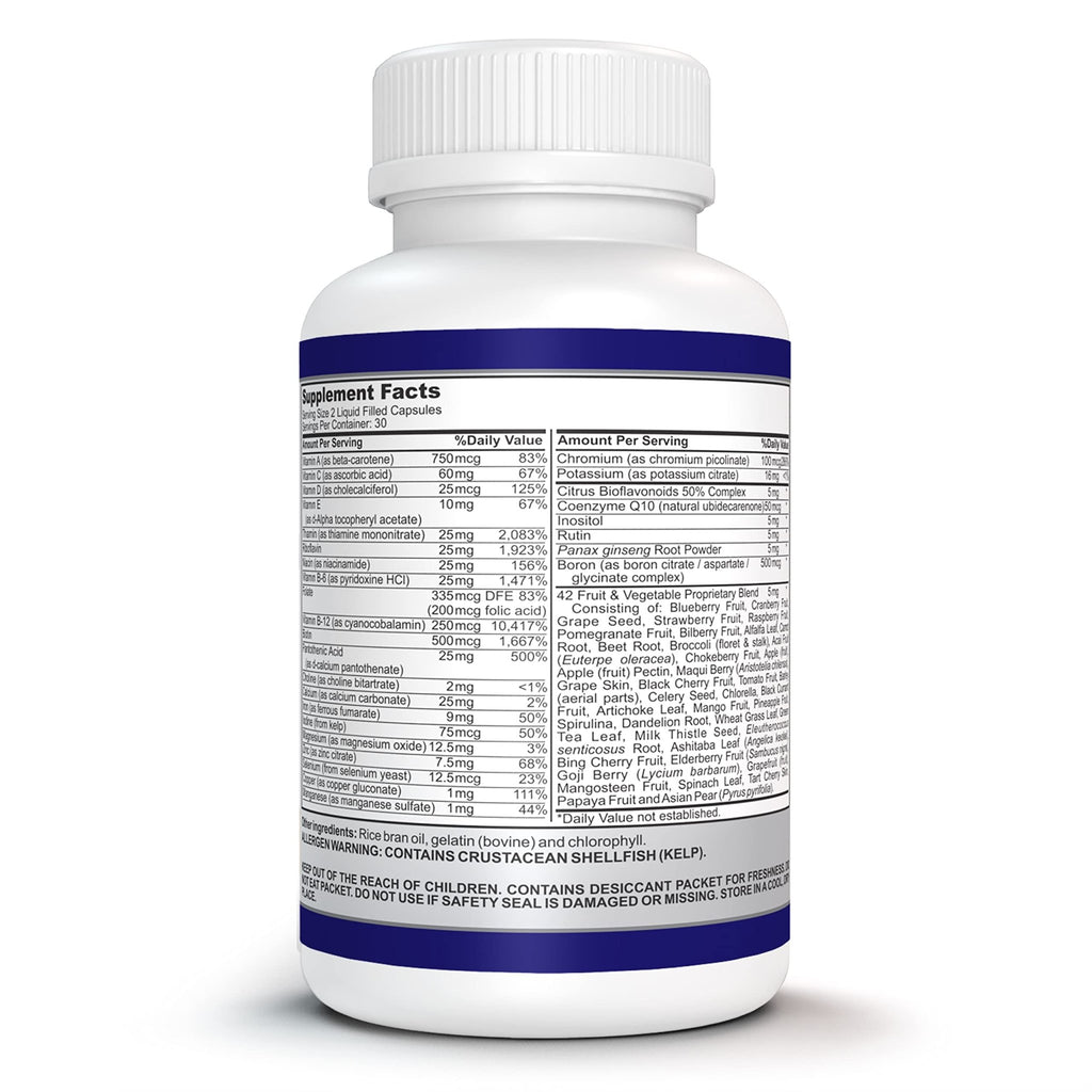 O!VITA Liquid Multivitamin Complete, with a Full Spectrum of Vitamins and Minerals, Plus 42 Fruits and Vegetable Proprietary Blend, Easy Absorption (60 Vegan Liquid Filled Capsules) - TrustMedUSA
