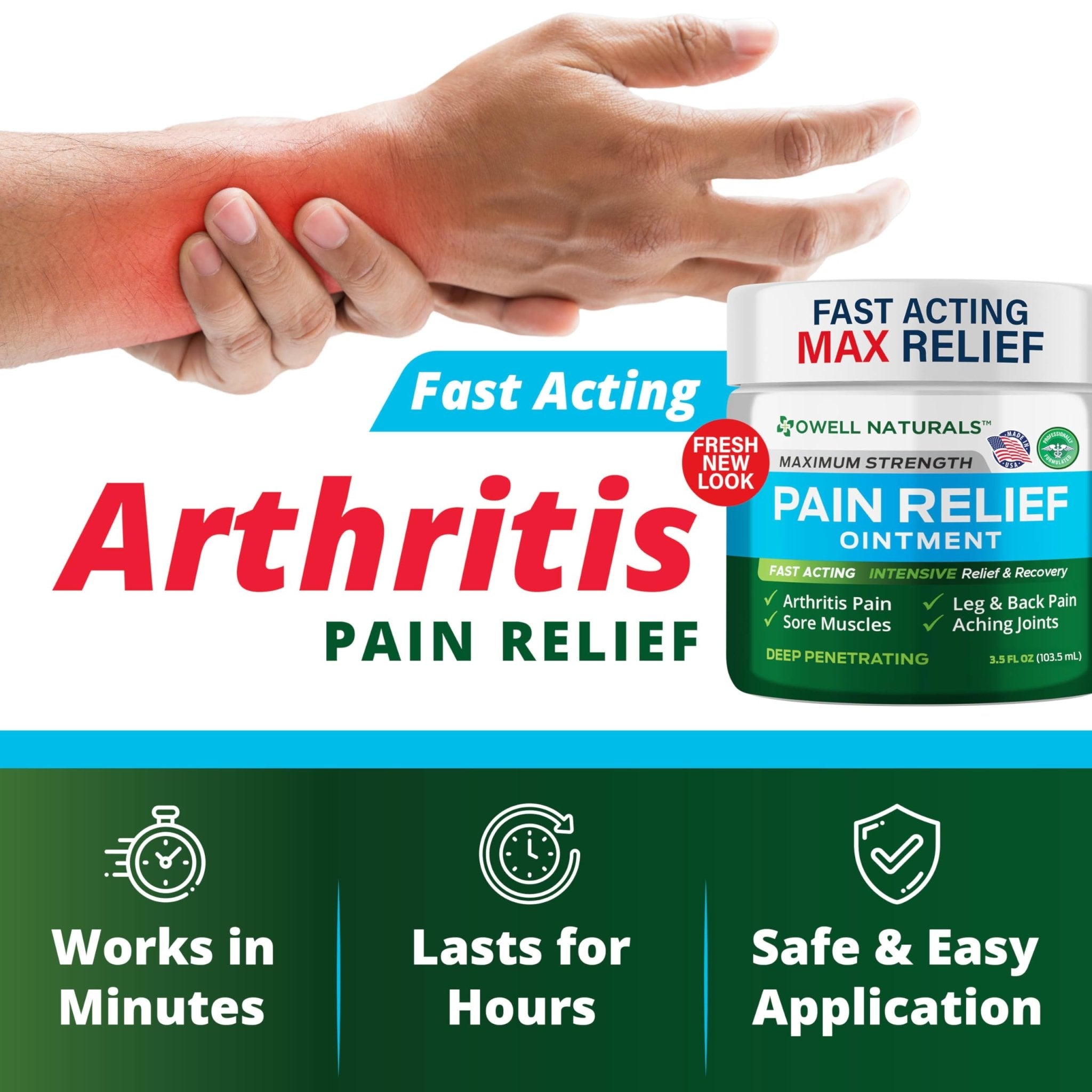 OWELL NATURALS Arthritis Pain Relief Ointment with Arnica & MSM – Deep Penetrating Joint & Muscle Therapy for Knee, Back, Sore Muscles, Legs, 3.5 oz (2 Pack) - TrustMedUSA