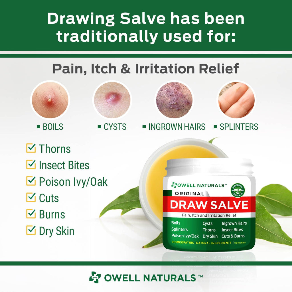 OWELL Naturals Drawing Salve Ointment for Boil & Cyst Removal, Deep Ingrown Hair, Splinter Remover, Bug Spider Bites, Bee Sting, Mosquito Itching, Poison Ivy - Maple Wellness Supplements