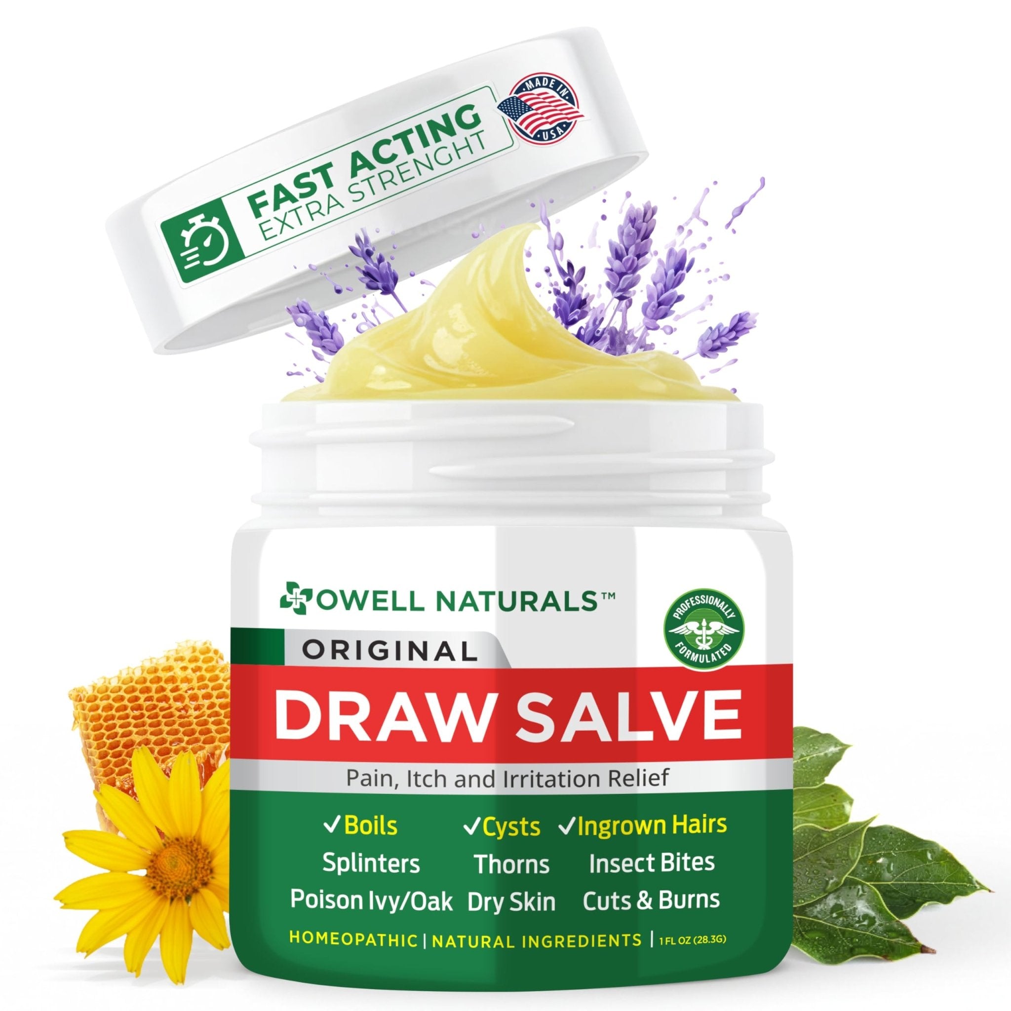 OWELL Naturals Drawing Salve Ointment for Boil & Cyst Removal, Deep Ingrown Hair, Splinter Remover, Bug Spider Bites, Bee Sting, Mosquito Itching, Poison Ivy - Maple Wellness Supplements