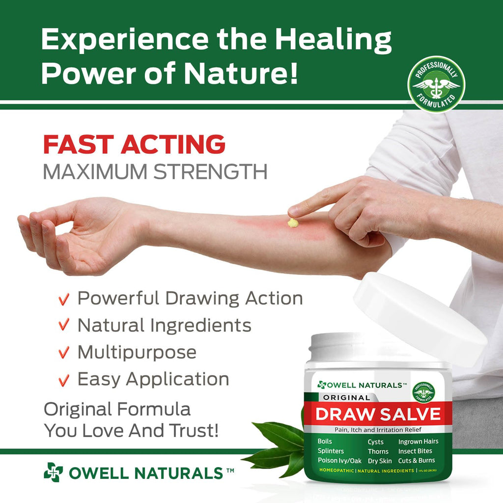 OWELL Naturals Drawing Salve Ointment for Boil & Cyst Removal, Deep Ingrown Hair, Splinter Remover, Bug Spider Bites, Bee Sting, Mosquito Itching, Poison Ivy - Maple Wellness Supplements