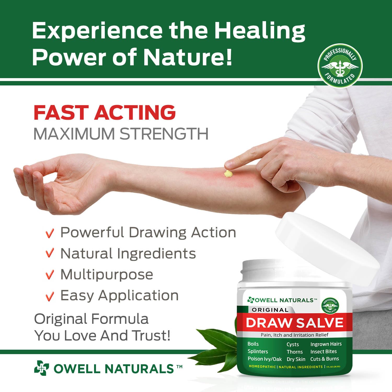 OWELL Naturals Drawing Salve Ointment for Boil & Cyst Removal, Deep Ingrown Hair, Splinter Remover, Bug Spider Bites, Bee Sting, Mosquito Itching, Poison Ivy - Maple Wellness Supplements