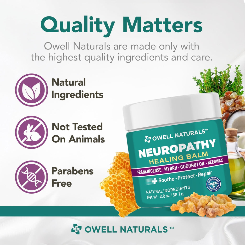 Owell Naturals Neuropathy Balm for Feet, Muscles & Joints – Long Lasting Comfort Formula with Frankincense, Myrrh, Coconut Oil, Beeswax – Fast Absorbing Botanical Skin Care, 2 oz - TrustMedUSA