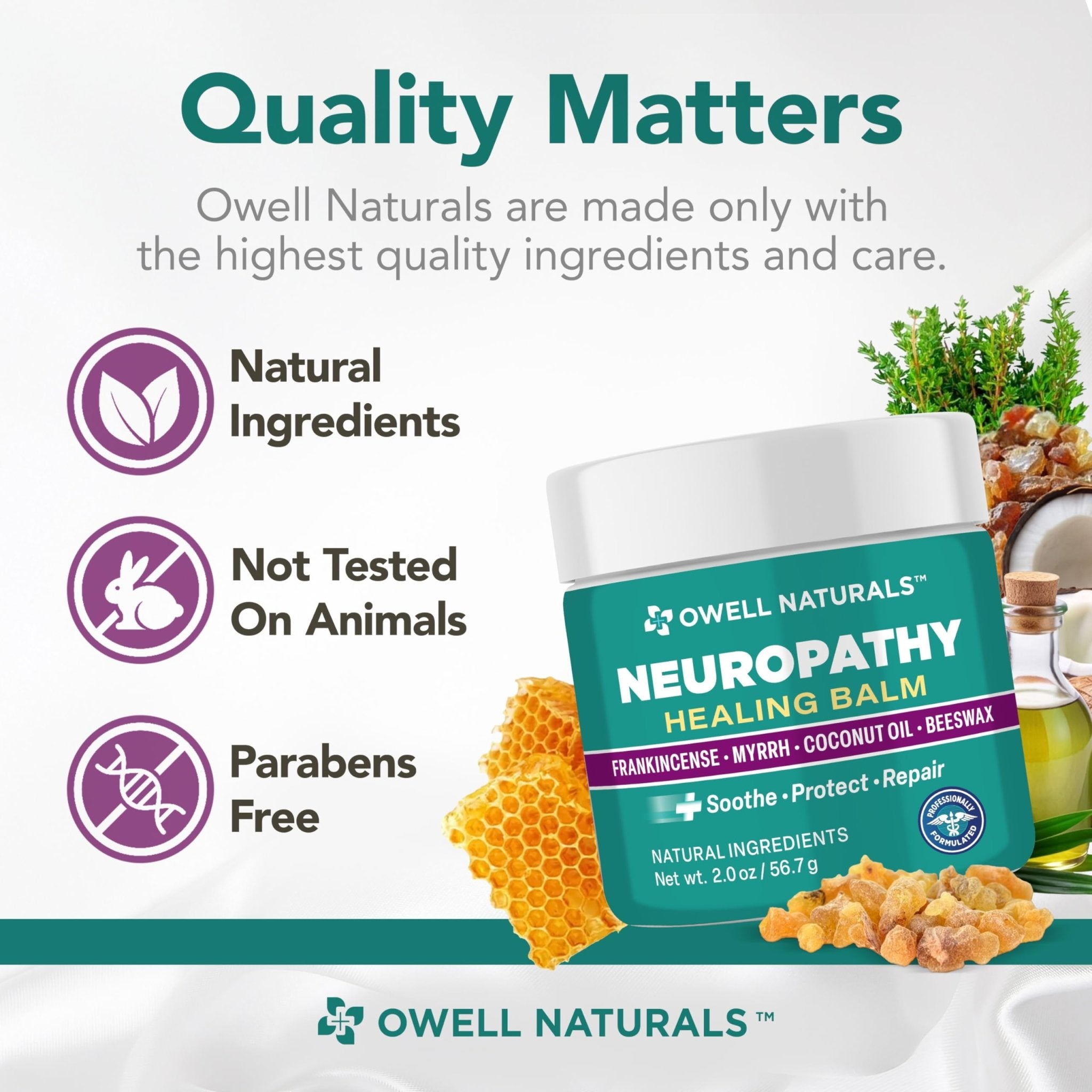 Owell Naturals Neuropathy Balm for Feet, Muscles & Joints – Long Lasting Comfort Formula with Frankincense, Myrrh, Coconut Oil, Beeswax – Fast Absorbing Botanical Skin Care, 2 oz - TrustMedUSA
