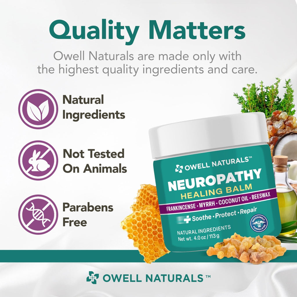 OWELL NATURALS Neuropathy Healing Balm, Fast Acting, with Frankincense, Myrrh, Coconut Oil & Beeswax, Natural Ingredients – Soothe, Protect & Repair, 4 oz (Pack of 1) - TrustMedUSA