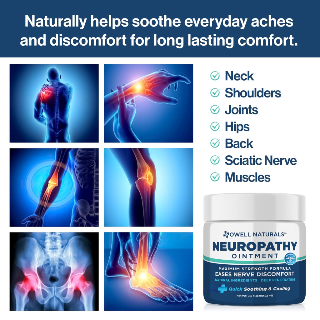 Owell Naturals Neuropathy Nerve Ointment for Feet, Fingers, Hands, Toes, Back, Legs & Arms - Fast-Acting Formula, Max Strength, Cooling Effect, 3.5 Fl Oz - TrustMedUSA