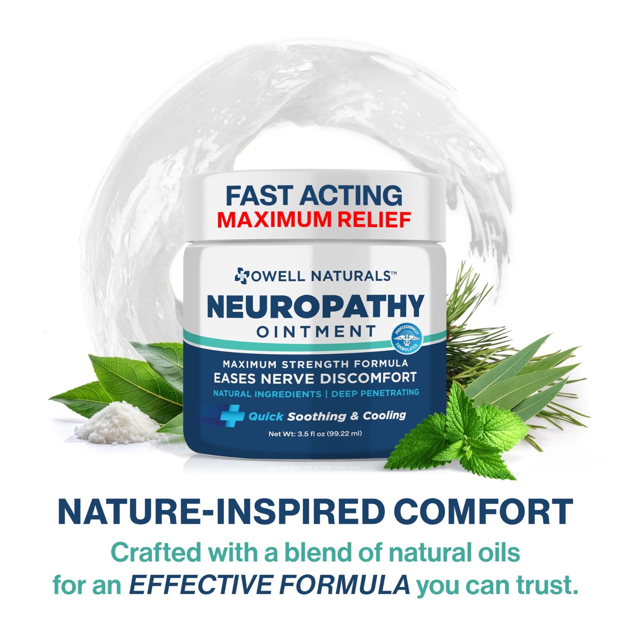Owell Naturals Neuropathy Nerve Ointment for Feet, Fingers, Hands, Toes, Back, Legs & Arms - Fast-Acting Formula, Max Strength, Cooling Effect, 3.5 Fl Oz - TrustMedUSA