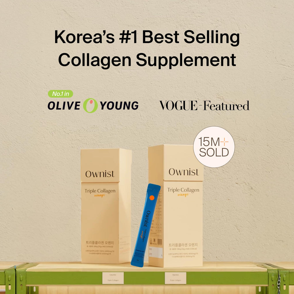 Ownist Triple Collagen Liquid Packets On-The-Go - Peptides with Hydrolyzed Marine Collagen, Elastin, Hyaluronic Acid and Vitamin for Healthy Skin - Orange Flavor - 14 Individual Stick Packs - Maple Wellness Supplements