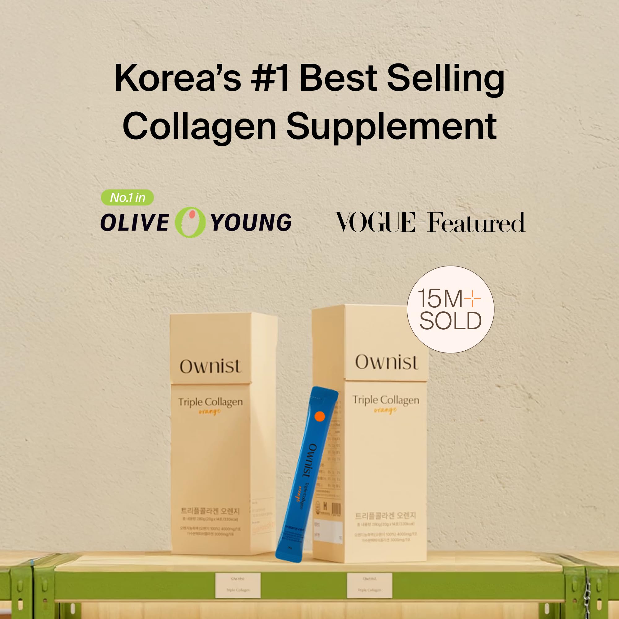 Ownist Triple Collagen Liquid Packets On-The-Go - Peptides with Hydrolyzed Marine Collagen, Elastin, Hyaluronic Acid and Vitamin for Healthy Skin - Orange Flavor - 14 Individual Stick Packs - Maple Wellness Supplements