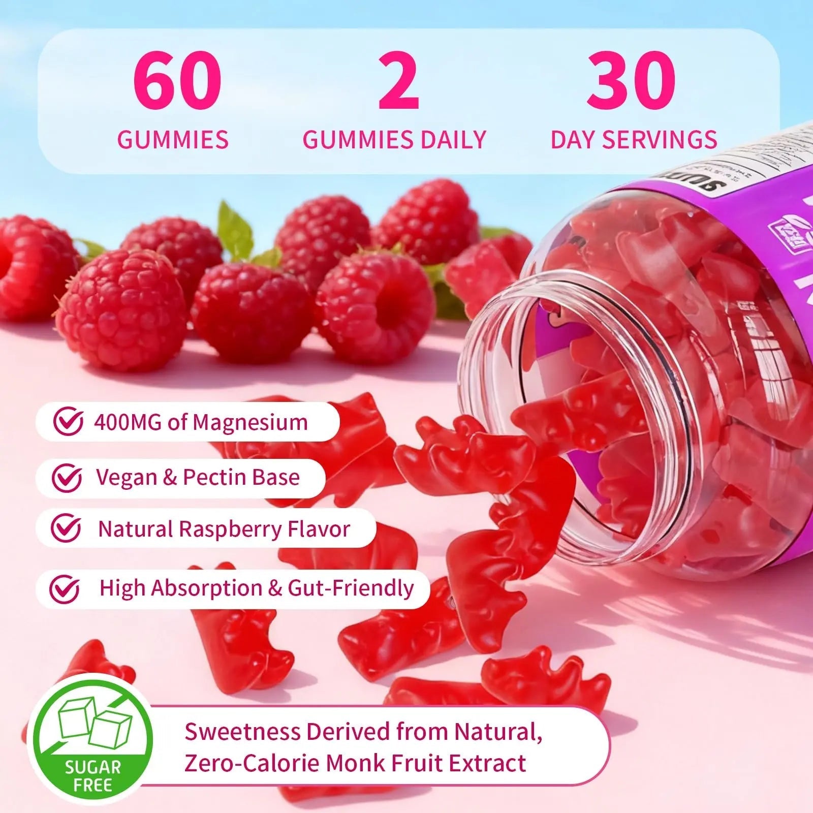 Pack of 2 Magnesium Complex Gummies 400mg, Magnesium Glycinate, Malate, Citrate, Taurate, Oxide & More | w/Ashwagandha Extract, D3 & B12 for Calm, Zzz, Relaxation, Raspberry Flavor, 120 Count - TrustMedUSA
