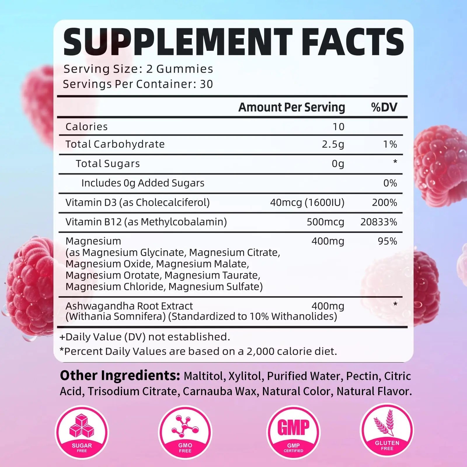 Pack of 2 Magnesium Complex Gummies 400mg, Magnesium Glycinate, Malate, Citrate, Taurate, Oxide & More | w/Ashwagandha Extract, D3 & B12 for Calm, Zzz, Relaxation, Raspberry Flavor, 120 Count - TrustMedUSA