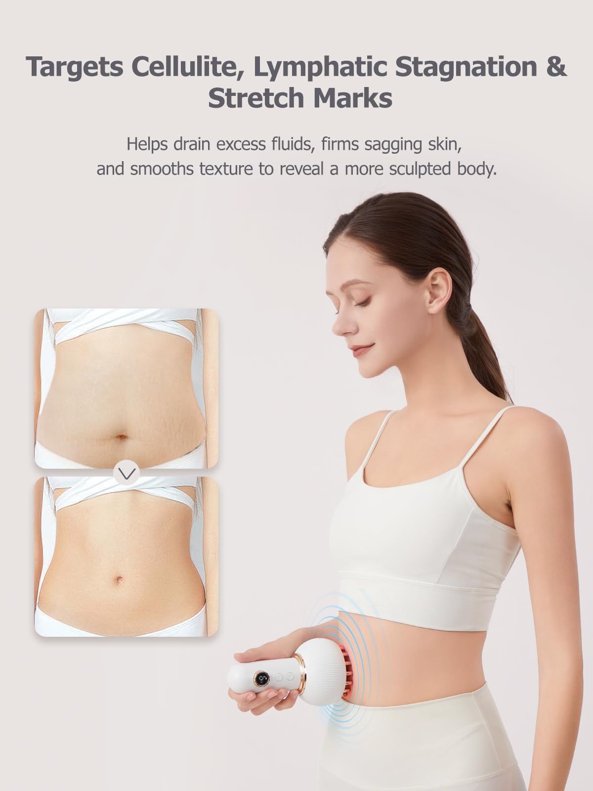 Paiaito Lymphatic Drainage Massager & Anti Cellulite Massage Tool, Helps Reduce Stretch Marks & Cellulite, for Legs, Arms & Belly, Body Sculpting Machine with Microcurrent, Light, Heat & Vibration - Maple Wellness Supplements