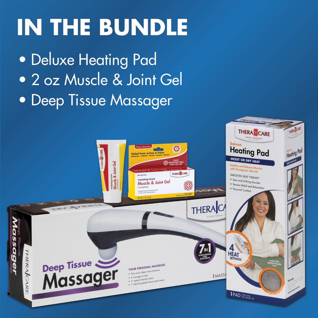 Pain Management Bundle 3-Piece | Personal Deep Tissue Massager | Muscle & Joint Pain Relief Gel | Deluxe Moist Dry Heating Pad | Therapeutic Care at Home | Whole Family Care - TrustMedUSA