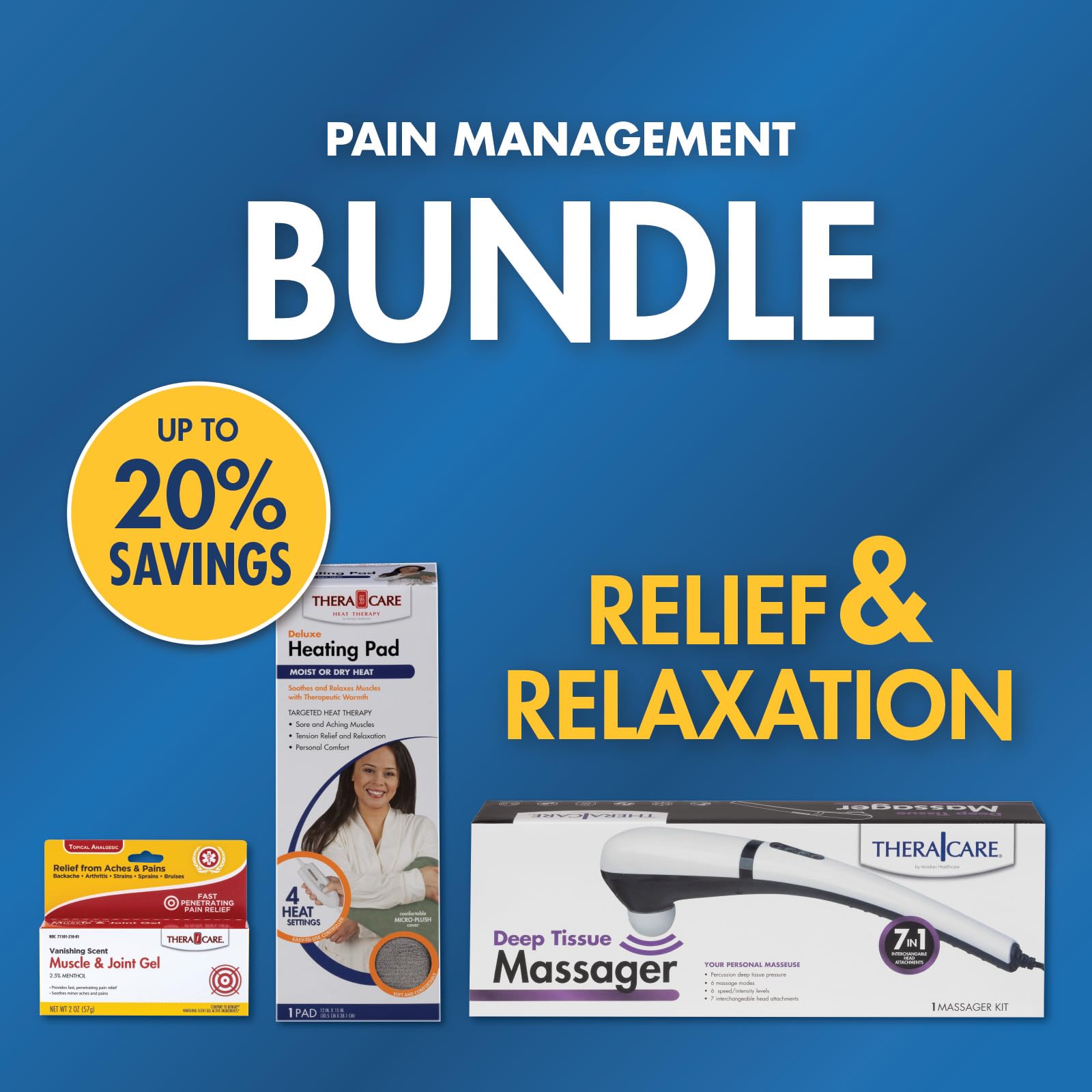 Pain Management Bundle 3-Piece | Personal Deep Tissue Massager | Muscle & Joint Pain Relief Gel | Deluxe Moist Dry Heating Pad | Therapeutic Care at Home | Whole Family Care - TrustMedUSA
