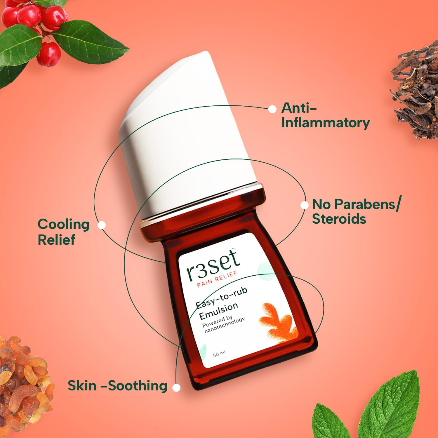 Pain Relief Emulsion Roll-On | Fast Relief for Muscle, Joint, Back, Neck, Knee Pain, Sports Injuries | 100% Natural, Absorbs Easily, No Side Effects | Herbal Ingredients for Aches & Soreness - 50ml - TrustMedUSA