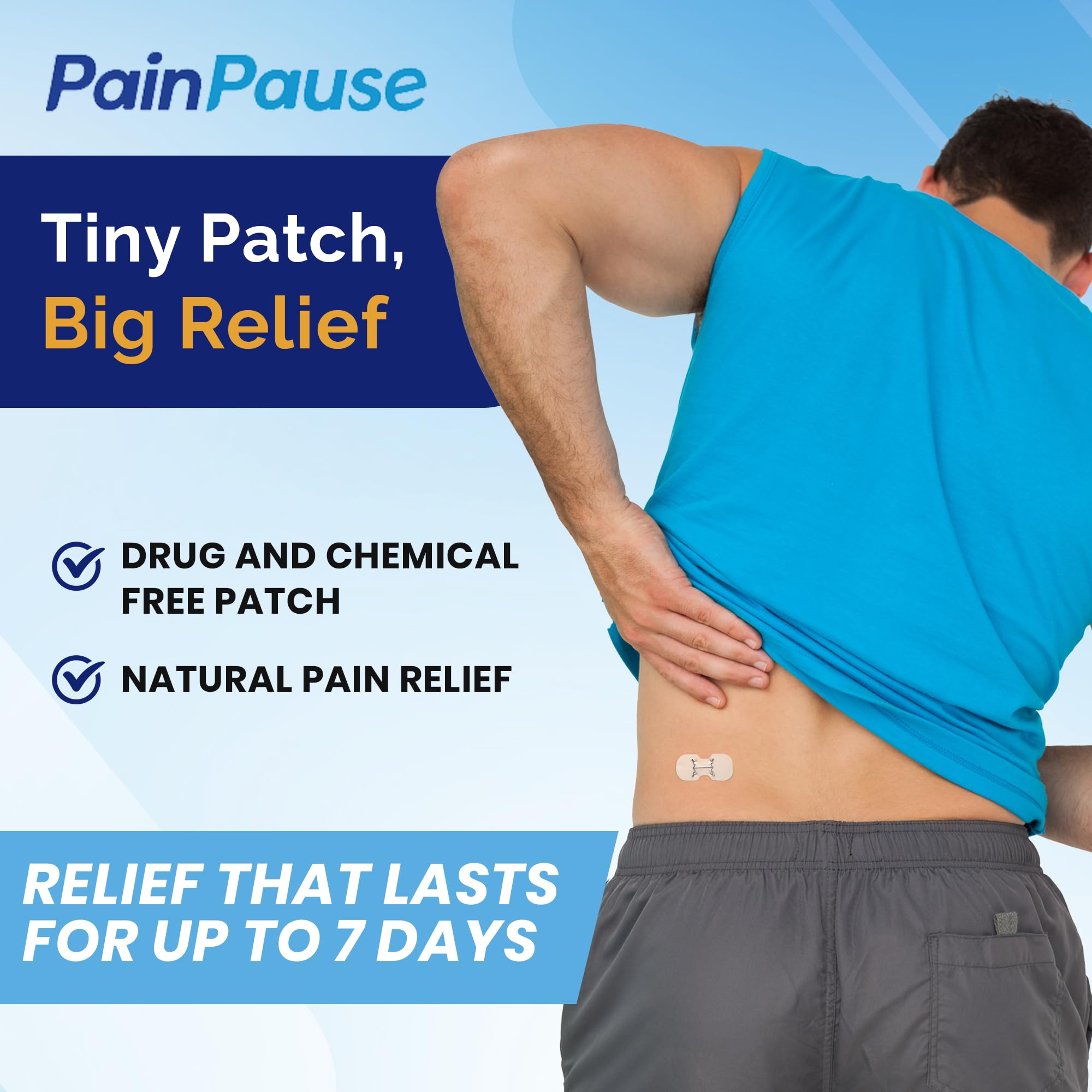 PainPause Long Lasting Pain Relief - Back, Hip, Knee, Neck, Plantar Fasciitis, and Others - Relief for Up to 7 Days, Clinically Tested, 4 Devices in 2 Pouches - TrustMedUSA
