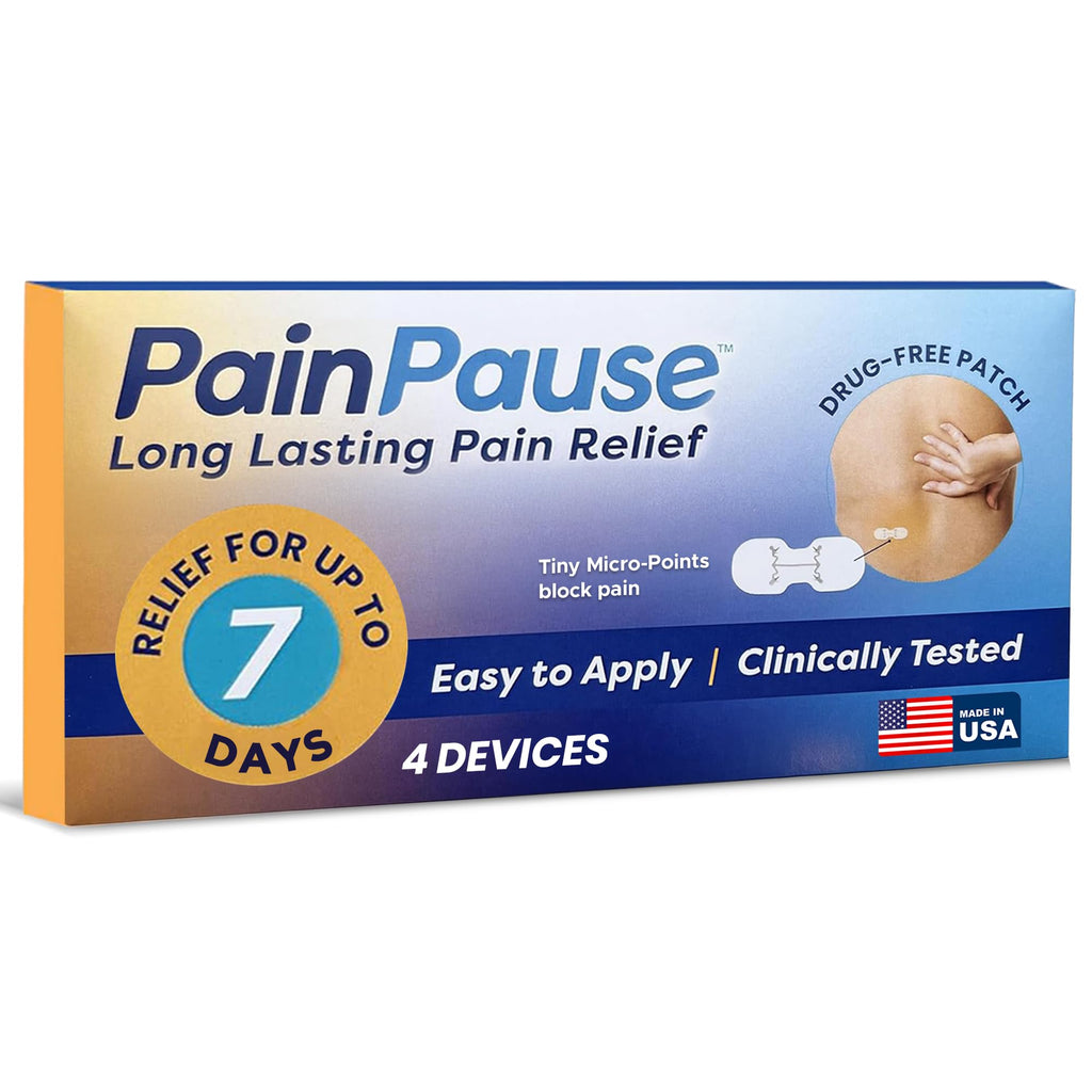 PainPause Long Lasting Pain Relief - Back, Hip, Knee, Neck, Plantar Fasciitis, and Others - Relief for Up to 7 Days, Clinically Tested, 4 Devices in 2 Pouches - TrustMedUSA
