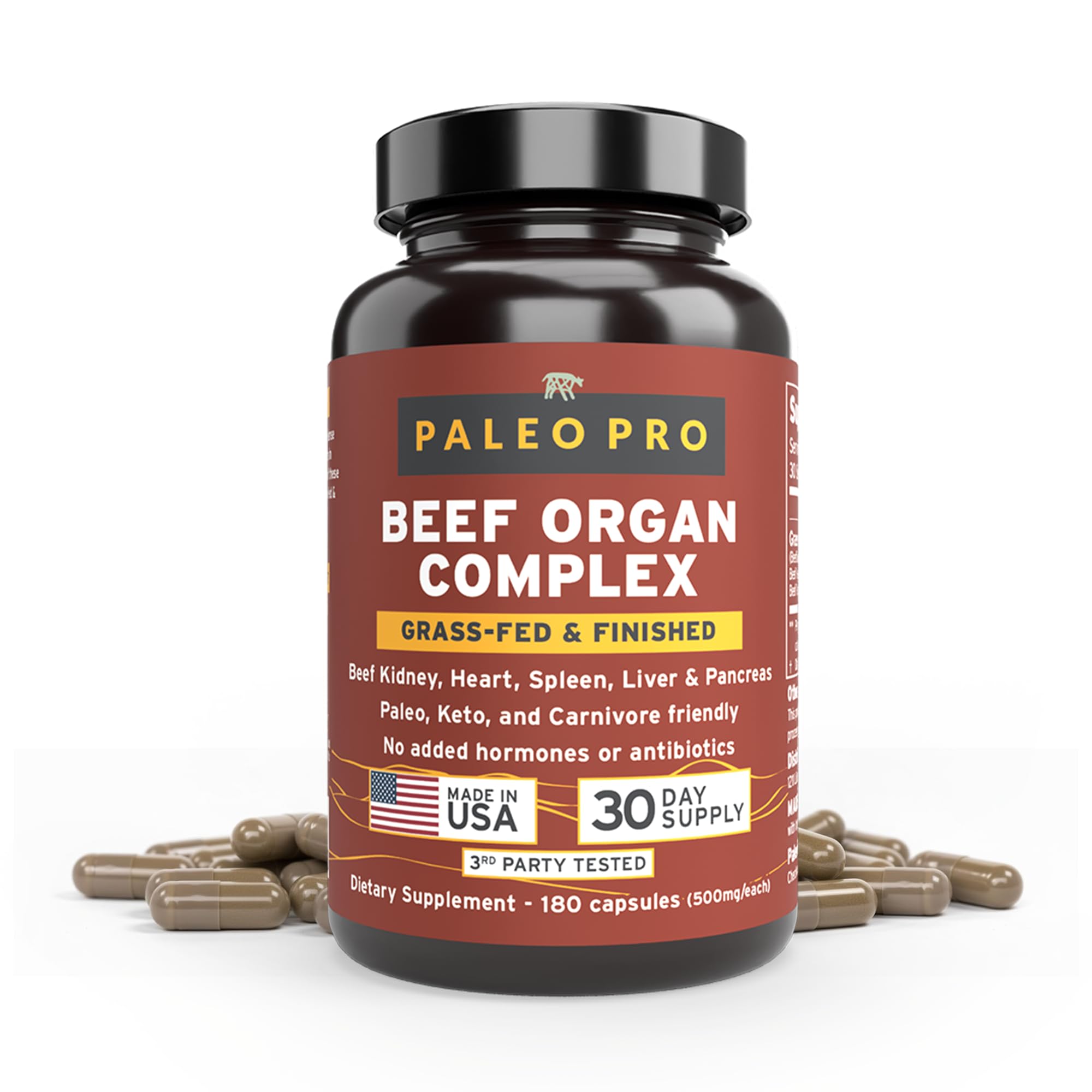 Paleo Pro O.G. Blend Premium Beef Organs Capsules, Kidney, Heart, Liver, Spleen and Pancreas from Grass Fed & Pastured Cows, Dietary Supplement, No GMO, 180 Capsules (Beef Organ Complex) - TrustMedUSA