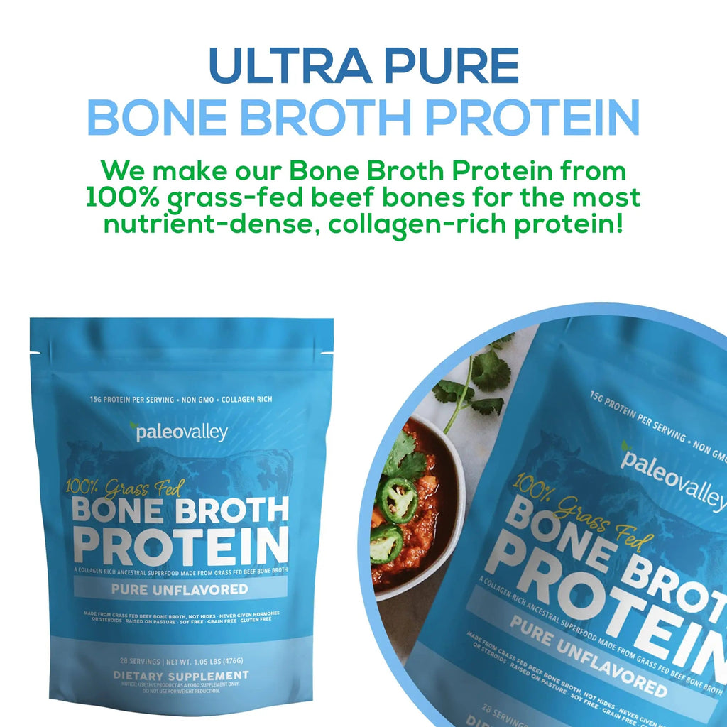 Paleovalley 100% Grass Fed Beef Bone Broth Protein Powder - Rich in Collagen Peptides - TrustMedUSA