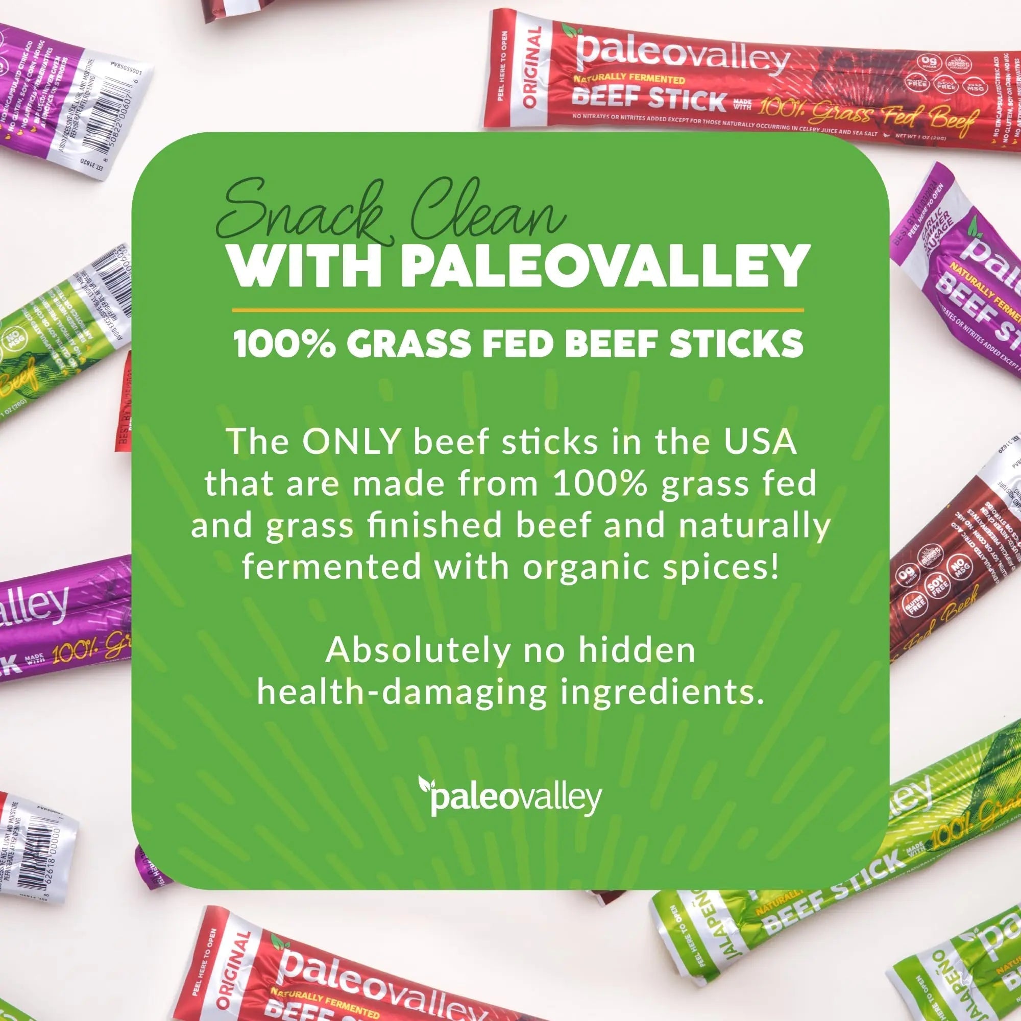 Paleovalley 100% Grass Fed Beef Sticks - Delicious Gluten Free Beef Snack - High Protein Keto Friendly, 40 Count Variety Pack - TrustMedUSA