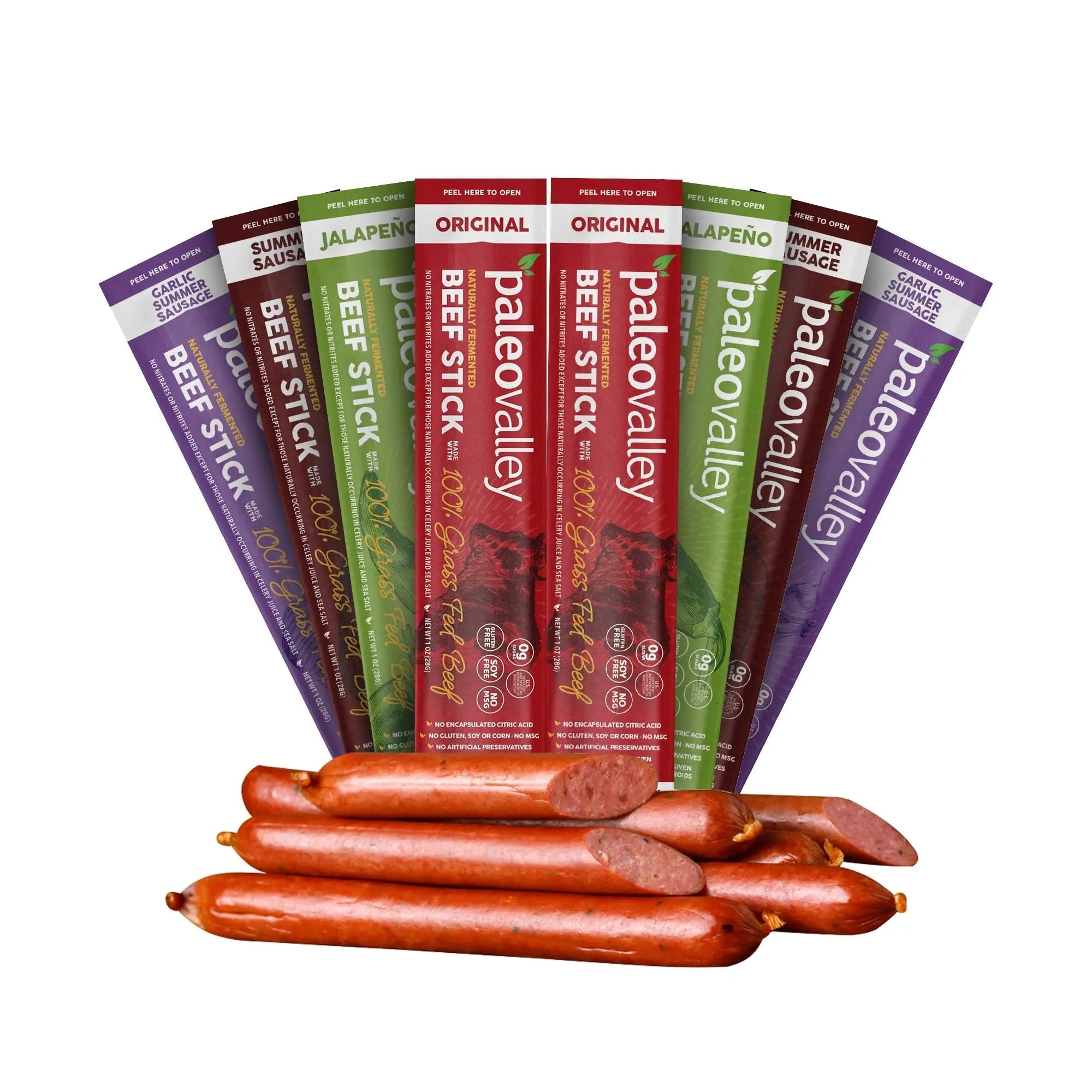 Paleovalley 100% Grass Fed Beef Sticks - Delicious Gluten Free Beef Snack - High Protein Keto Friendly, 40 Count Variety Pack - TrustMedUSA