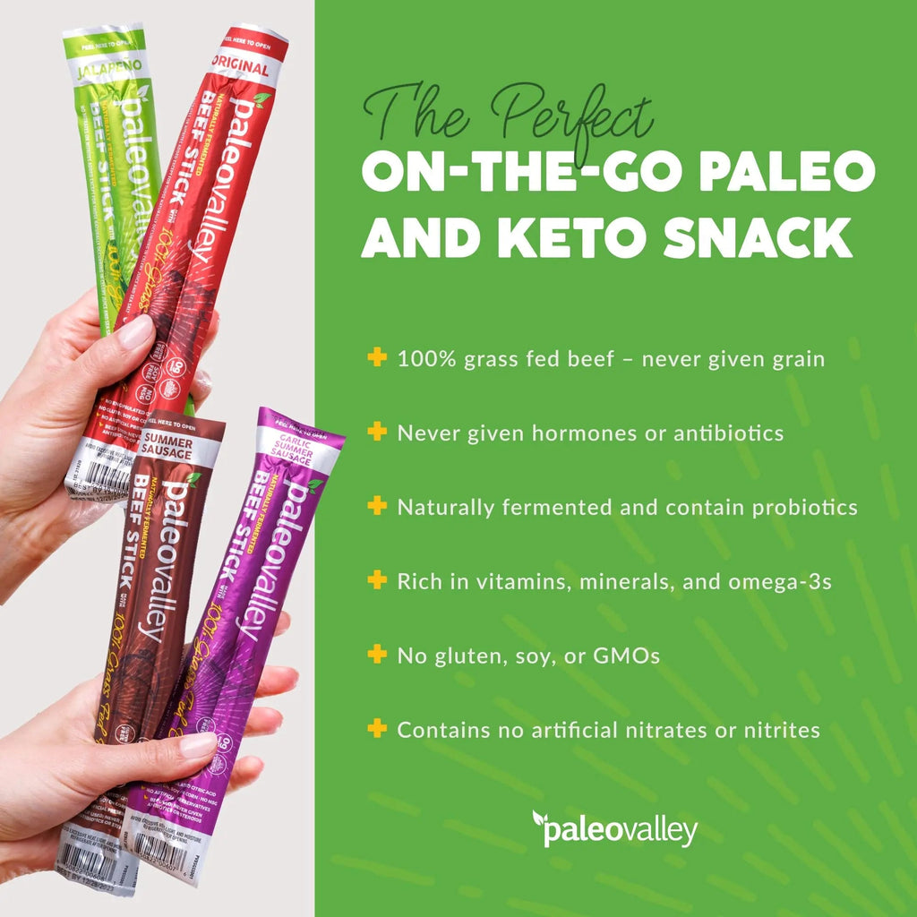 Paleovalley 100% Grass Fed Beef Sticks - Delicious Gluten Free Beef Snack - High Protein Keto Friendly, 40 Count Variety Pack - TrustMedUSA