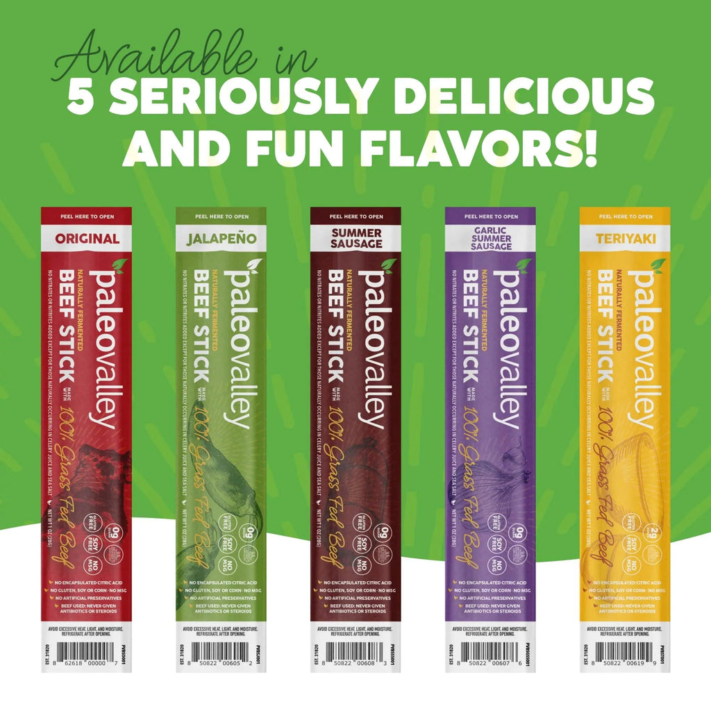 Paleovalley 100% Grass Fed Beef Sticks - Delicious Gluten Free Beef Snack - High Protein Keto Friendly, 50 Count Variety Pack - TrustMedUSA