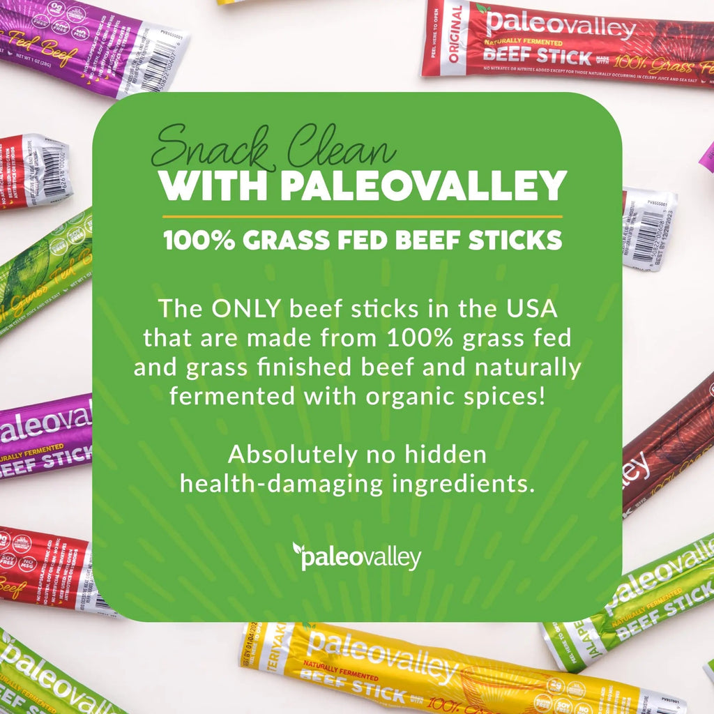 Paleovalley 100% Grass Fed Beef Sticks - Delicious Gluten Free Beef Snack - High Protein Keto Friendly, 50 Count Variety Pack - TrustMedUSA