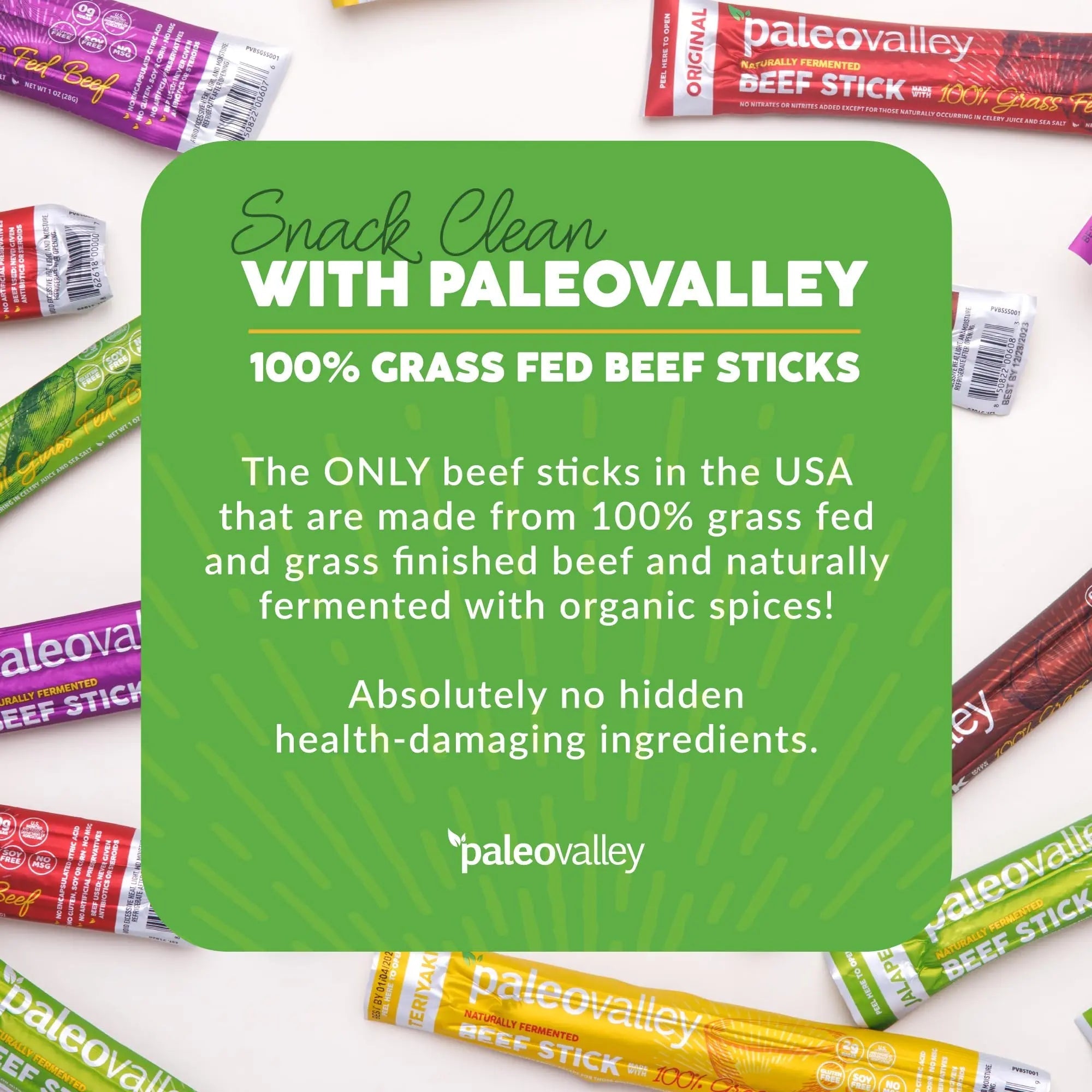 Paleovalley 100% Grass Fed Beef Sticks - Delicious Gluten Free Beef Snack - High Protein Keto Friendly, 50 Count Variety Pack - TrustMedUSA
