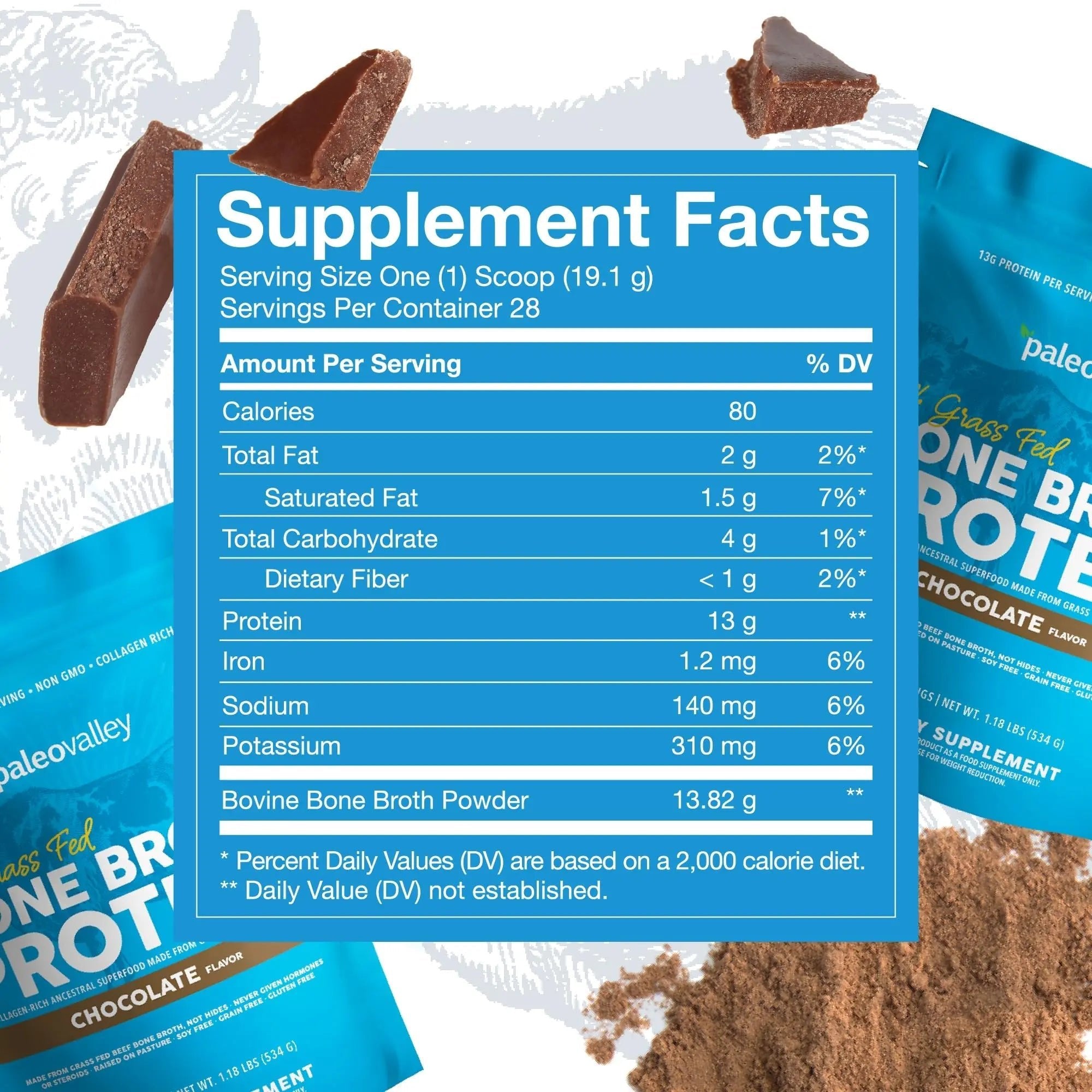 Paleovalley 100% Grass Fed Bone Broth Protein Powder - Chocolate - Rich in Collagen - TrustMedUSA