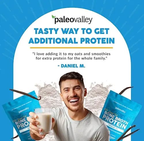 Paleovalley 100% Grass Fed Bone Broth Protein Powder - Vanilla - Rich in Collagen for Hair - TrustMedUSA