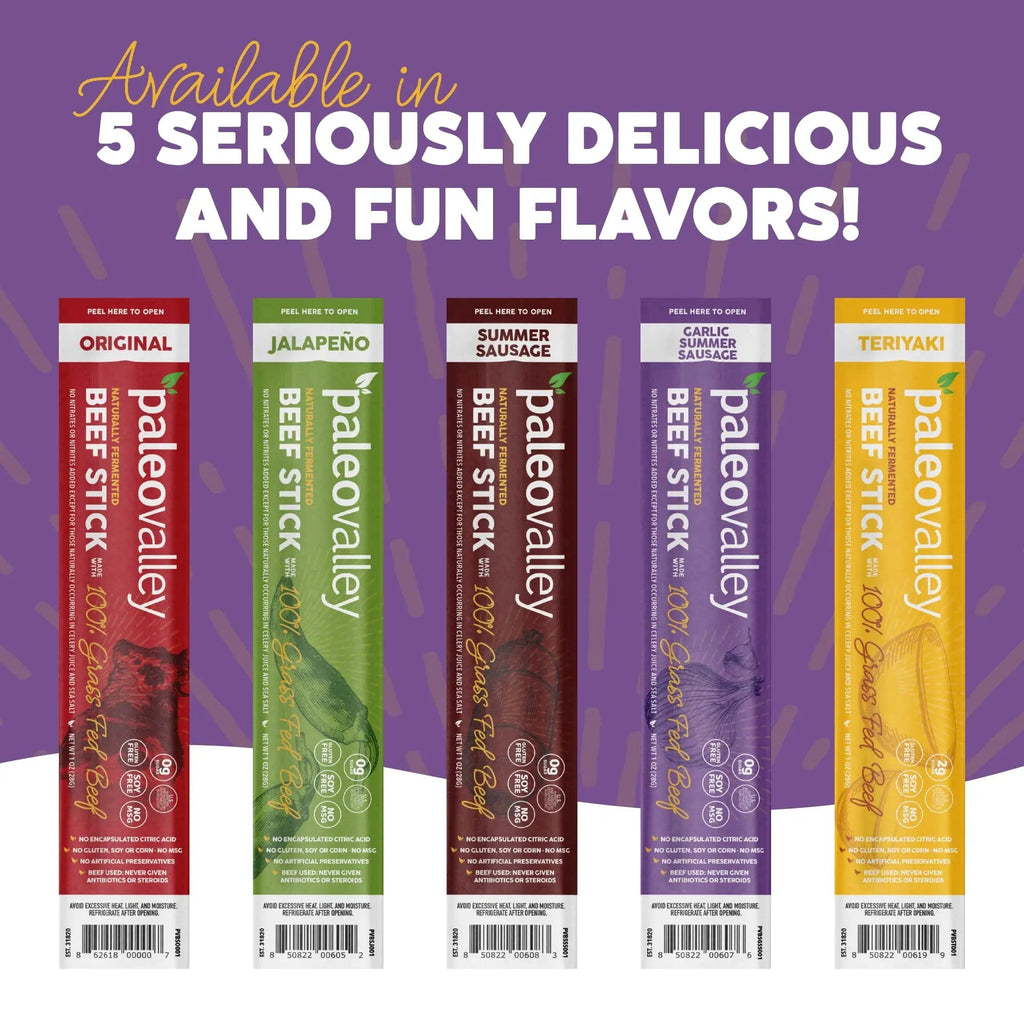 Paleovalley 100% Grass Fed Garlic Summer Sausage Beef Sticks - Delicious Gluten Free Beef Snack - High Protein Keto Friendly - TrustMedUSA