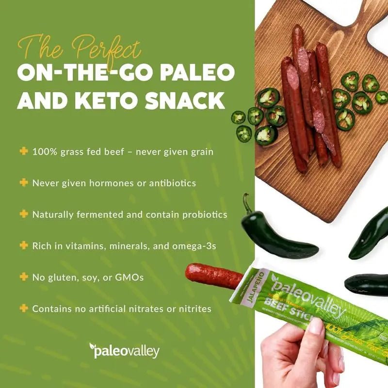 Paleovalley 100% Grass Fed Jalapeno Beef Sticks - Delicious Gluten Free Beef Snack - High Protein Keto Friendly - TrustMedUSA