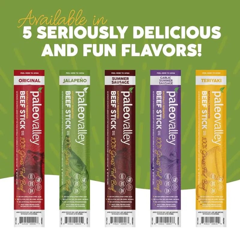 Paleovalley 100% Grass Fed Jalapeno Beef Sticks - Delicious Gluten Free Beef Snack - High Protein Keto Friendly - TrustMedUSA