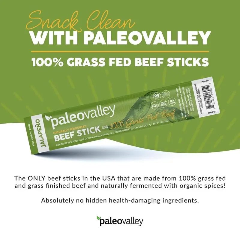 Paleovalley 100% Grass Fed Jalapeno Beef Sticks - Delicious Gluten Free Beef Snack - High Protein Keto Friendly - TrustMedUSA