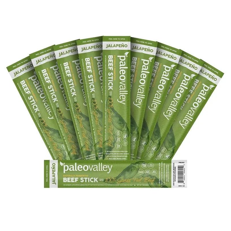 Paleovalley 100% Grass Fed Jalapeno Beef Sticks - Delicious Gluten Free Beef Snack - High Protein Keto Friendly - TrustMedUSA