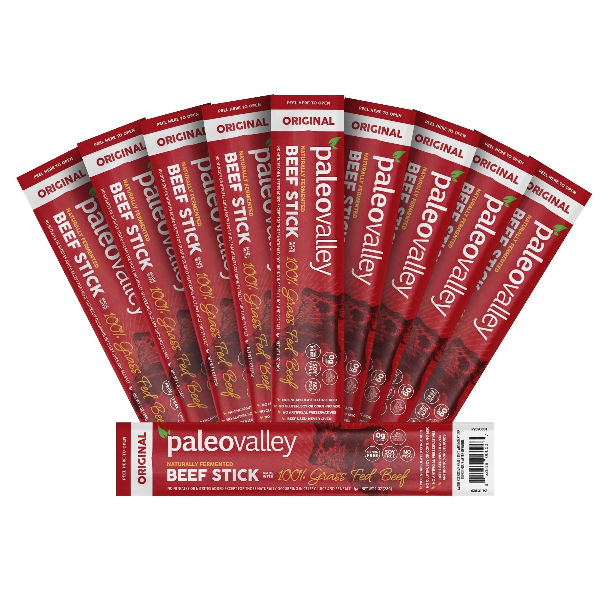 Paleovalley 100% Grass Fed Original Beef Sticks - Delicious Gluten Free Beef Snack - High Protein Keto Friendly - TrustMedUSA