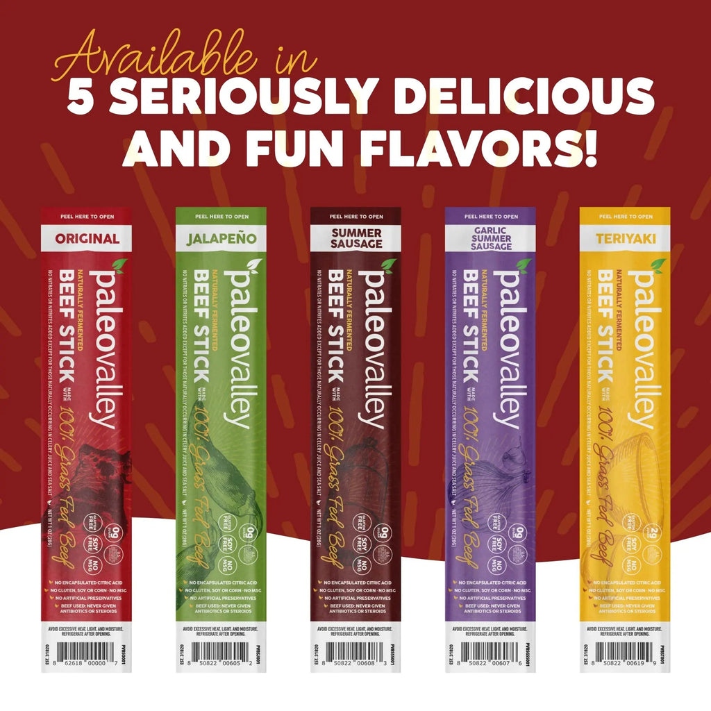 Paleovalley 100% Grass Fed Original Beef Sticks - Delicious Gluten Free Beef Snack - High Protein Keto Friendly - TrustMedUSA