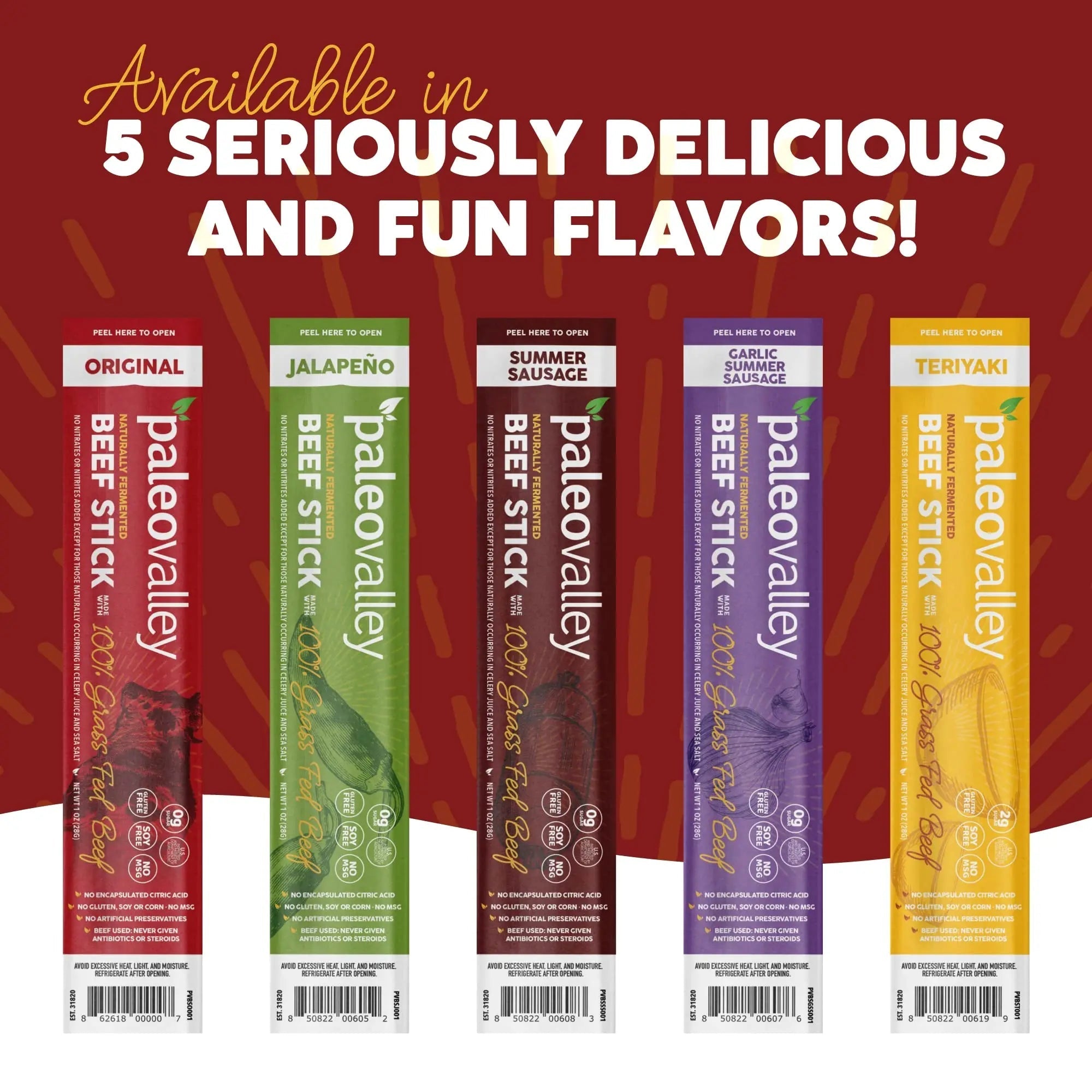 Paleovalley 100% Grass Fed Original Beef Sticks - Delicious Gluten Free Beef Snack - High Protein Keto Friendly - TrustMedUSA