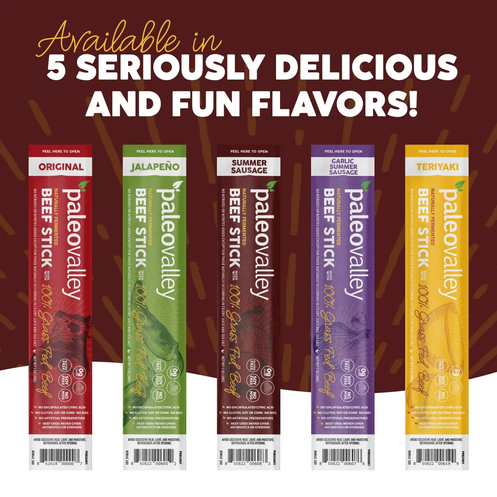 Paleovalley 100% Grass Fed Summer Sausage Beef Sticks - Delicious Gluten Free Beef Snack - High Protein Keto Friendly - TrustMedUSA