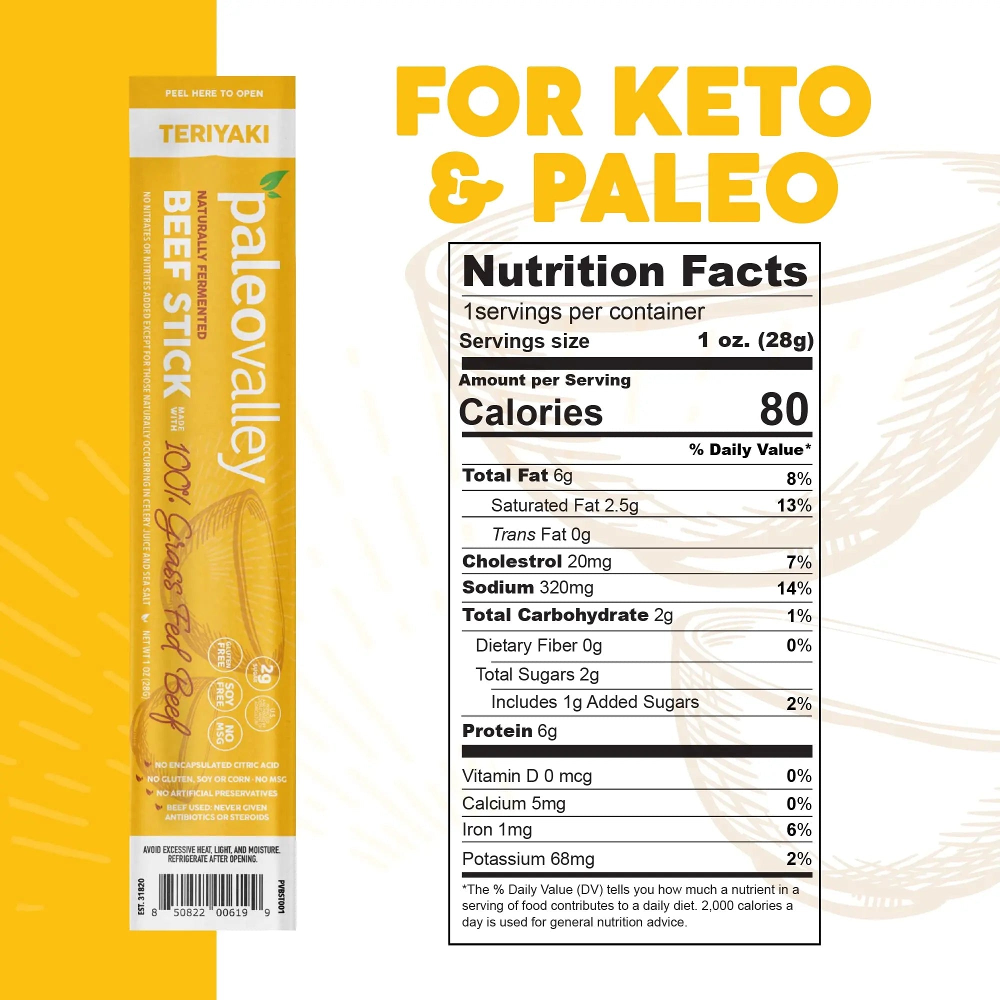 Paleovalley 100% Grass Fed Teriyaki Beef Sticks - Delicious Gluten Free Beef Snack - High Protein Keto Friendly - TrustMedUSA