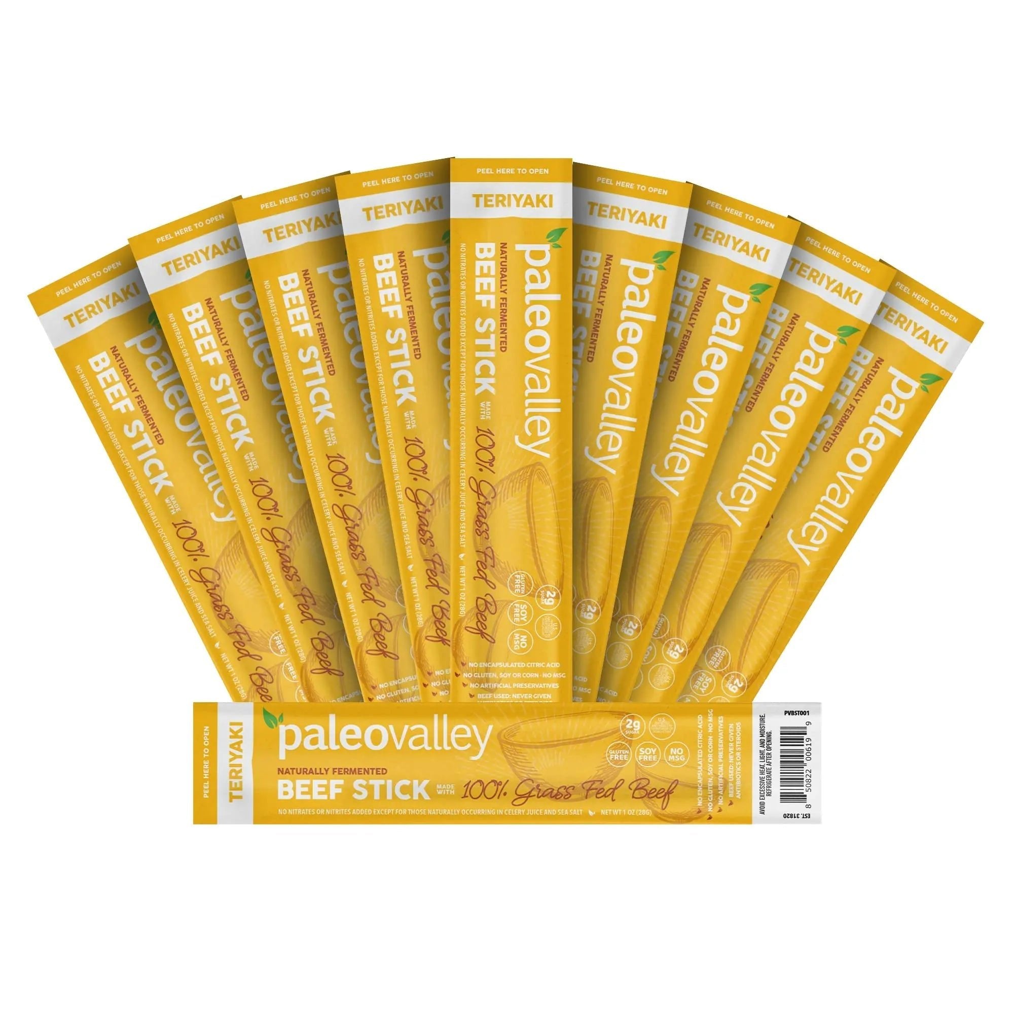 Paleovalley 100% Grass Fed Teriyaki Beef Sticks - Delicious Gluten Free Beef Snack - High Protein Keto Friendly - TrustMedUSA