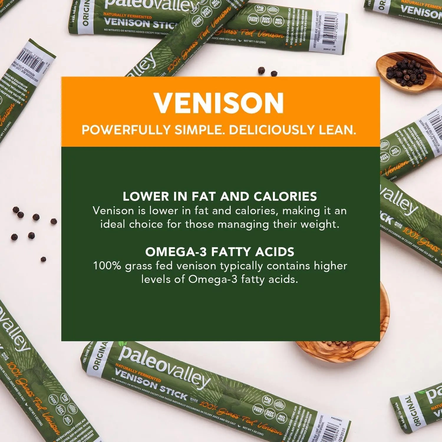 Paleovalley 100% Grass Fed Venison Sticks – 10 Pack – Keto-Friendly, High Protein, Low-Calorie Snack – Omega-3 Rich, Gluten-Free, Nitrate-Free, Naturally Flavored – Healthy On-the-Go Meat Snack - TrustMedUSA