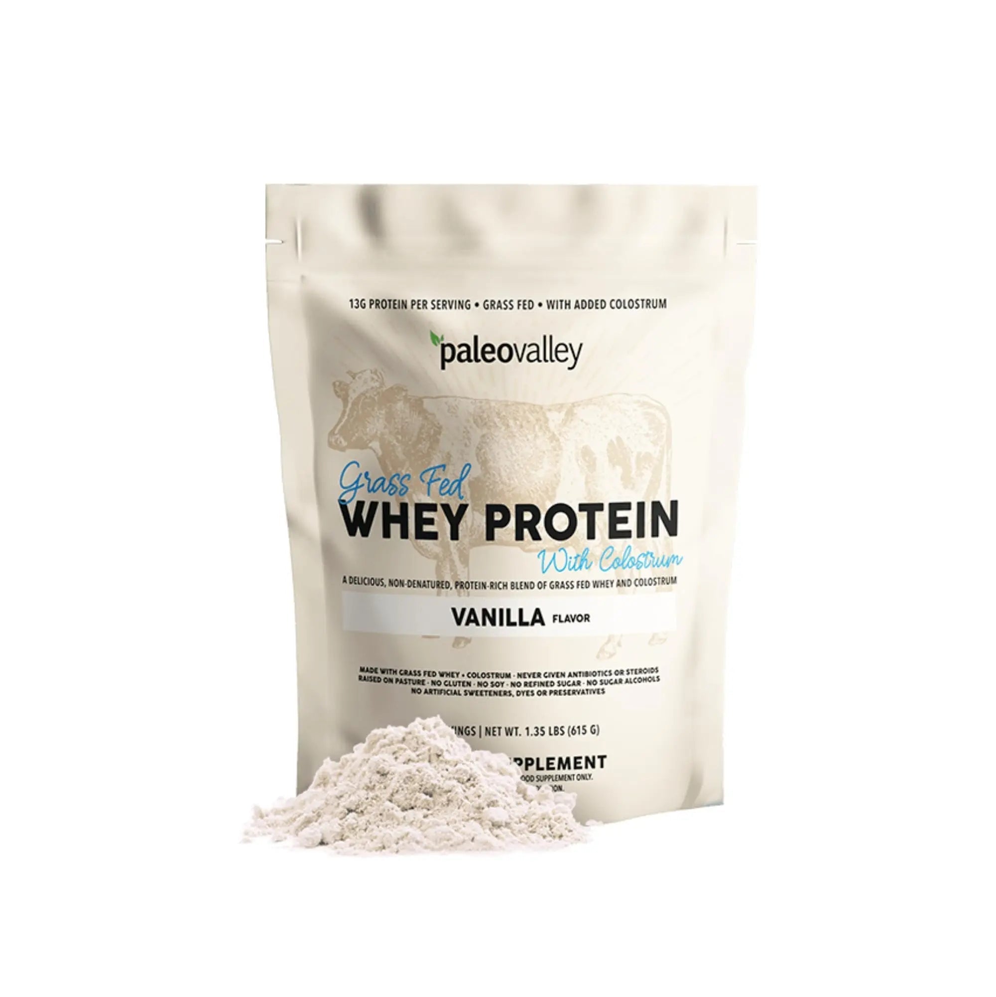 Paleovalley 100% Grassfed Whey Protein Powder with Colostrum, 30 Serving - Vanilla, 13g Protein, Muscle Building, Immune Support, Gut Health - TrustMedUSA
