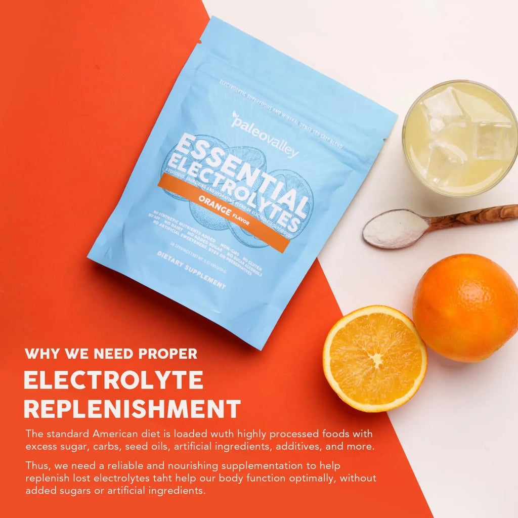 Paleovalley Essential Electrolytes Powder - Full Spectrum Orange Electrolyte Powder for Hydration, Energy and Muscle Recovery - No Sugar Added - 30 Servings - TrustMedUSA