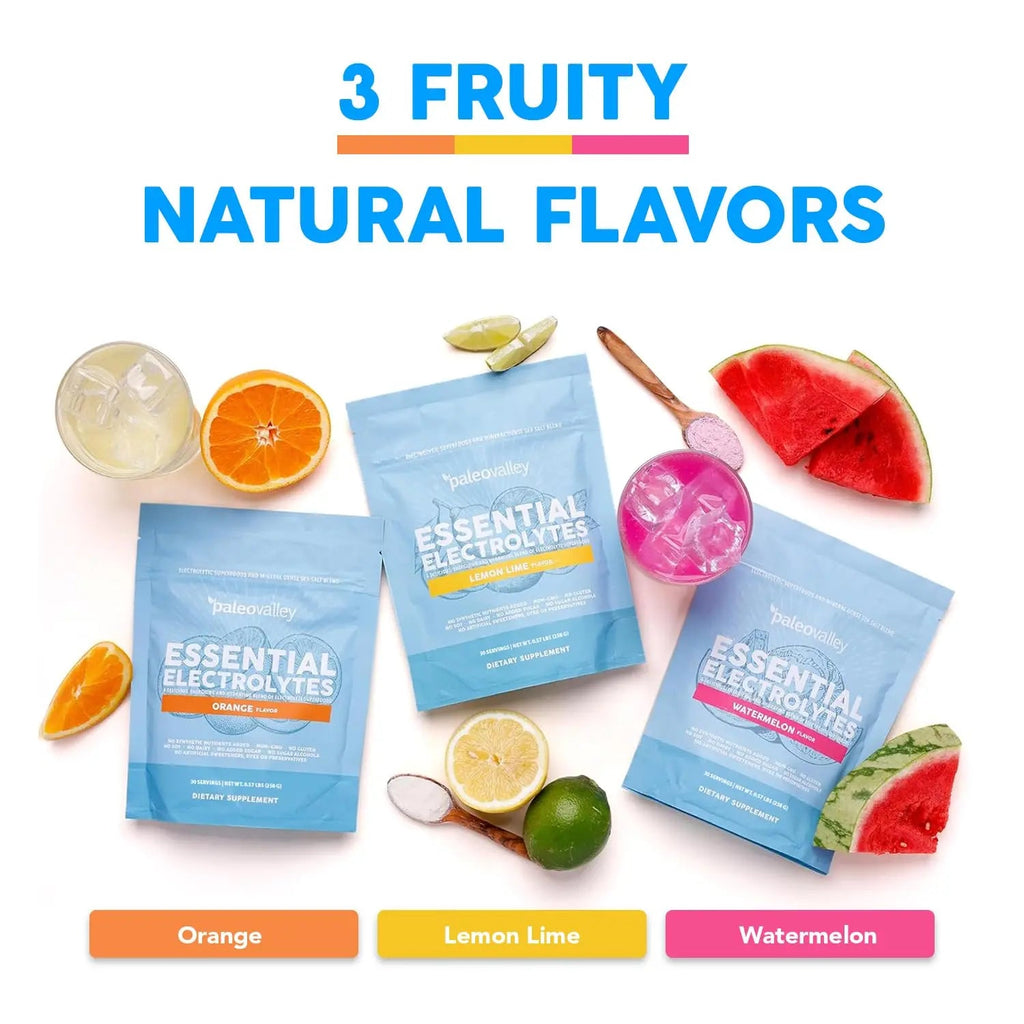 Paleovalley Essential Electrolytes Powder - Full Spectrum Orange Electrolyte Powder for Hydration, Energy and Muscle Recovery - No Sugar Added - 30 Servings - TrustMedUSA