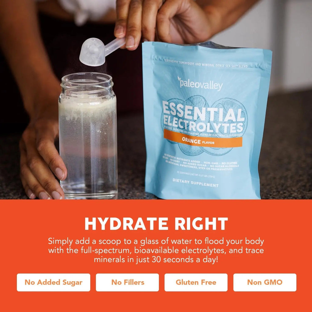 Paleovalley Essential Electrolytes Powder - Full Spectrum Orange Electrolyte Powder for Hydration, Energy and Muscle Recovery - No Sugar Added - 30 Servings - TrustMedUSA